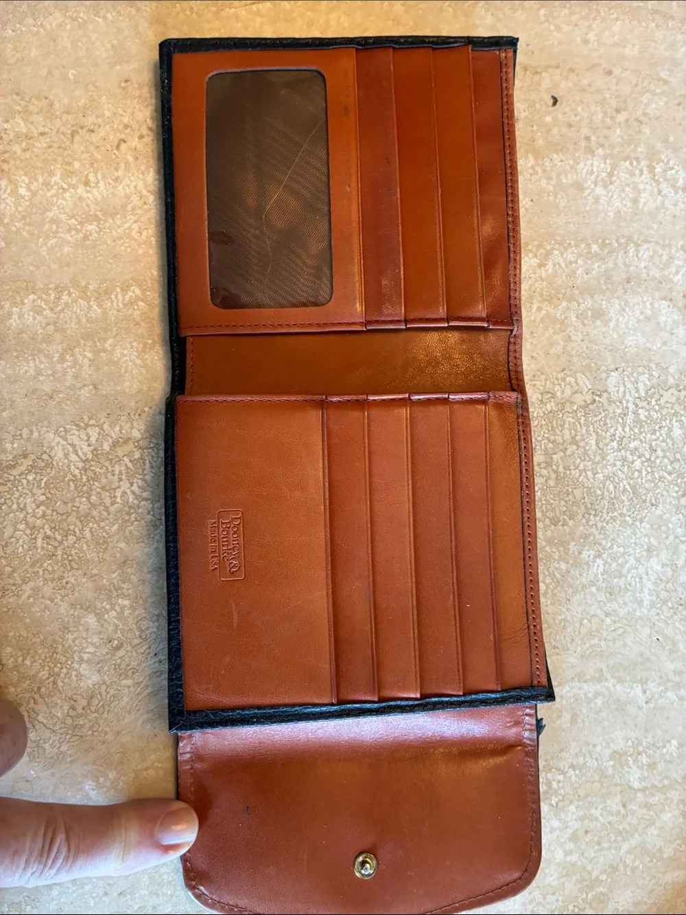 Dooney & Bourke wallet Black Pebbled Leather, Brown interior and Trim VTG GUC